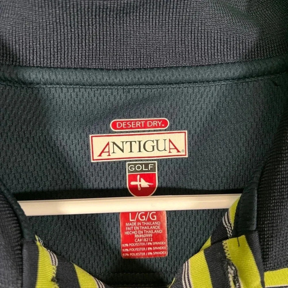 Antigua Gold Polo Shirt - Mens Size L green striped Collar Short Sleeve - Picture 3 of 8